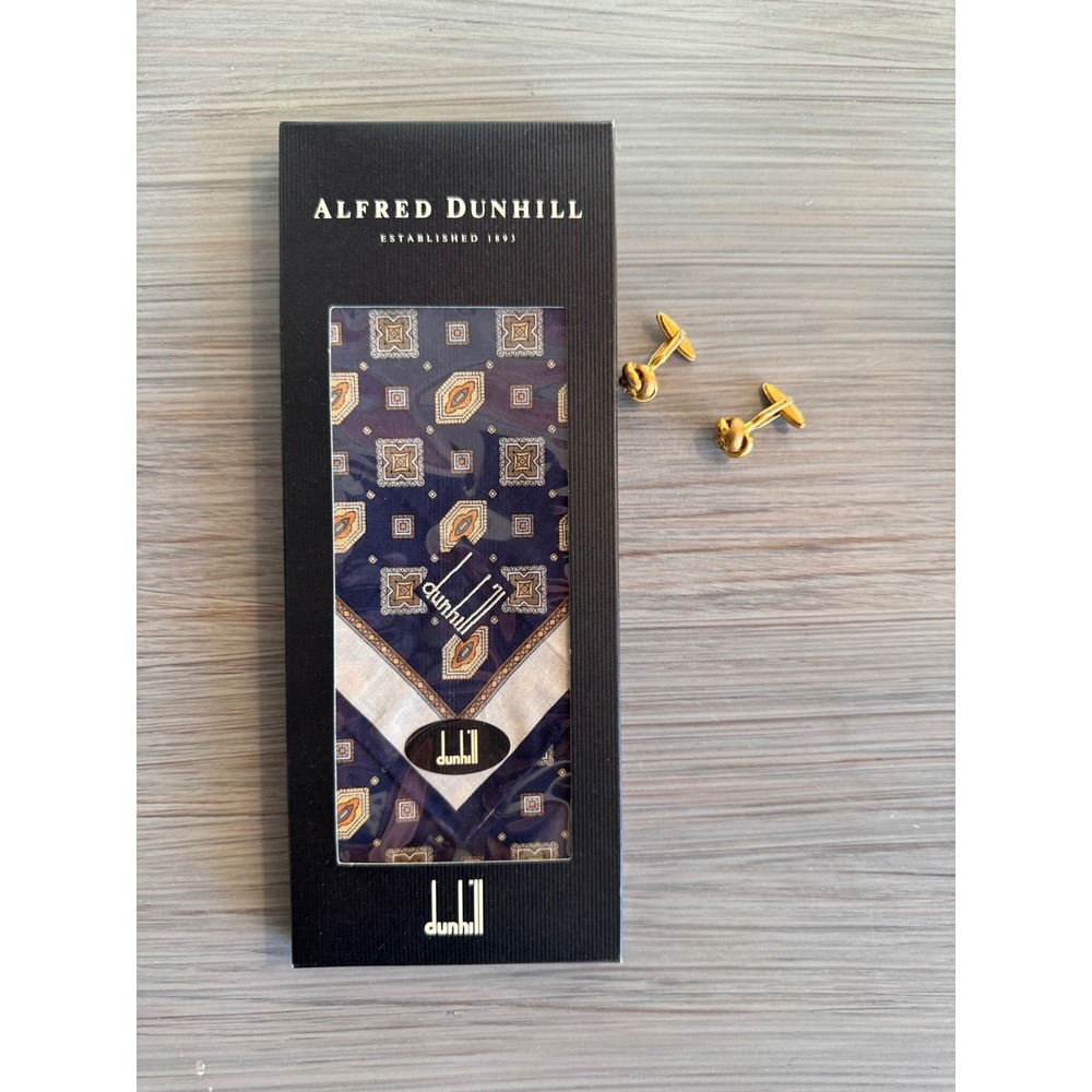 Dunhill Pocket‎ Square Handkerchief Knot Cufflinks gold tone Set bundle Menswear